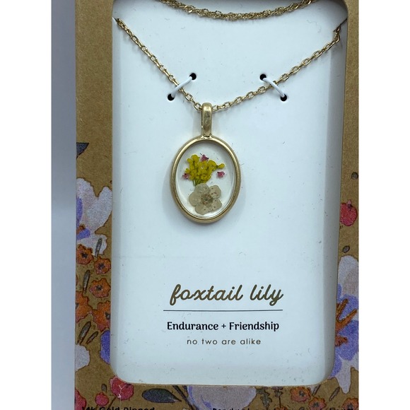 Bellissima Gold Tone Foxtail Lily Pendant Necklace Endurance Friendship - Picture 2 of 2